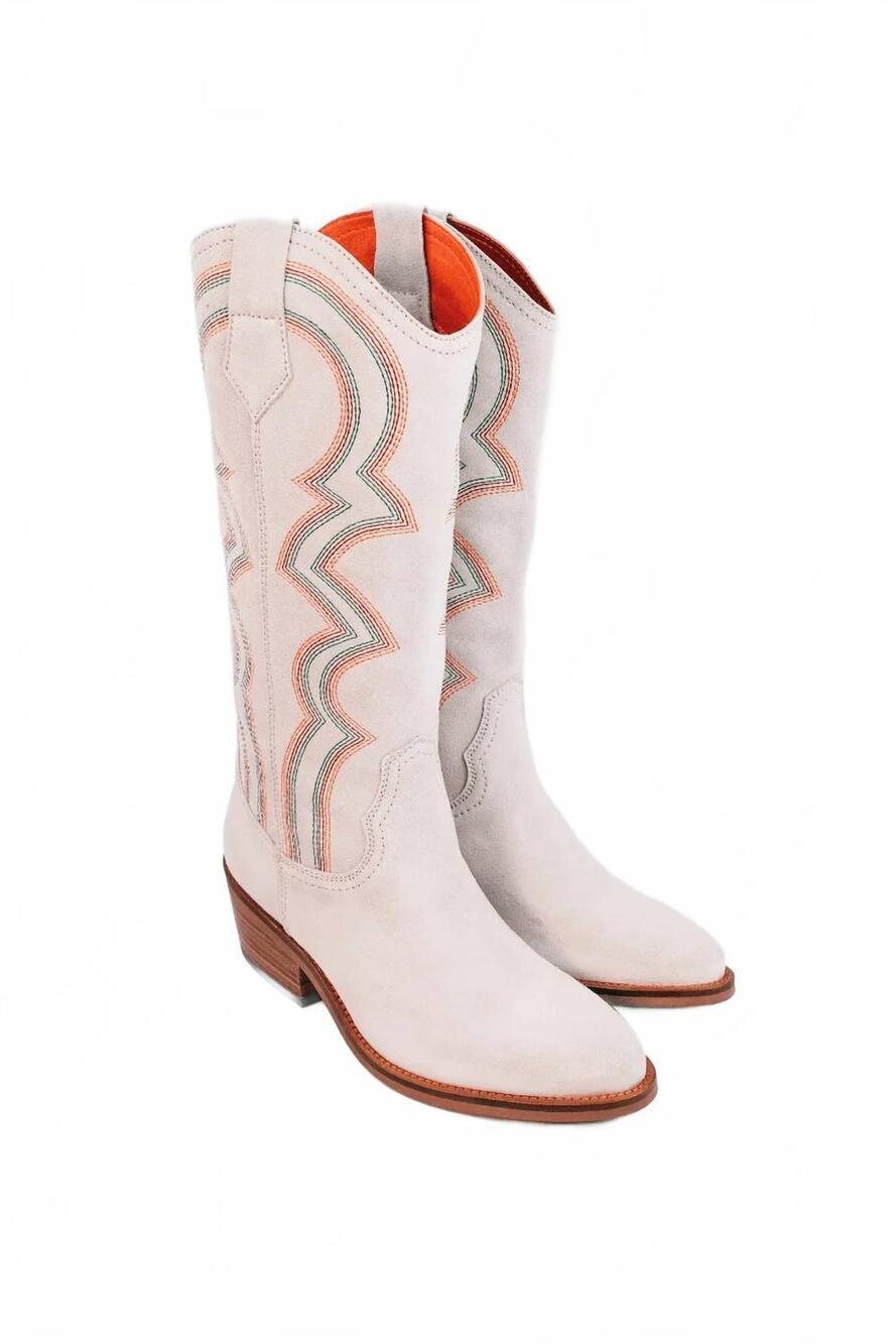NEW PENELOPE CHILVERS women's sun salutation embroidered cowboy boots in chalk m
